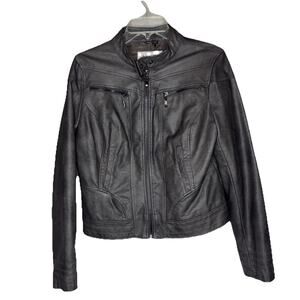 American Rag Women's Gray Faux Leather Classic Moto Jacket Size L